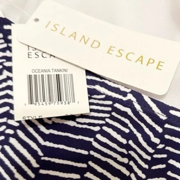 Island Escape Mikonos Beach High-Neck Halter Tankini Top Blue White Size 14 NWT - Picture 6 of 7